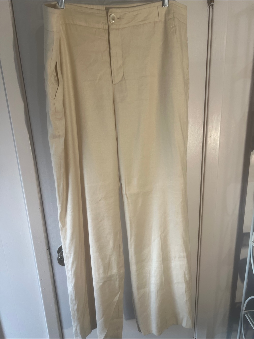 CAbi Cream Wide-Leg Linen and Rayon pants